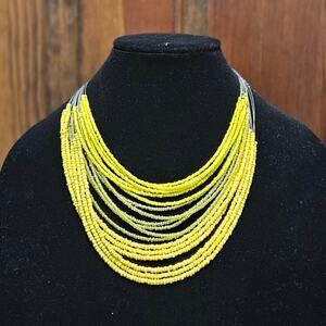 Mixit Color Layered Wired Indian Bright Yellow Beaded Statement Necklace